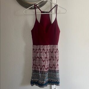 Burgundy and Patterned Sleeveless Dress